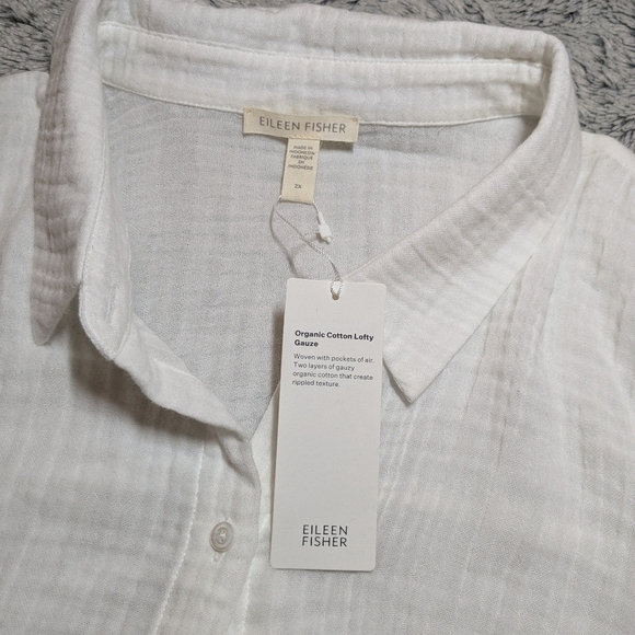NEW Eileen Fisher White Collar Shirt Organic Cotton Lofty Gauze Classic XXL 2XL - Picture 5 of 11